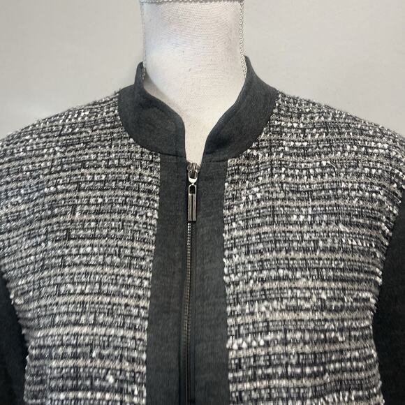 Alfred Dunner Jacket size 16 Petite Gray Tweed Zip Front Avenue Louise Career - Picture 3 of 8